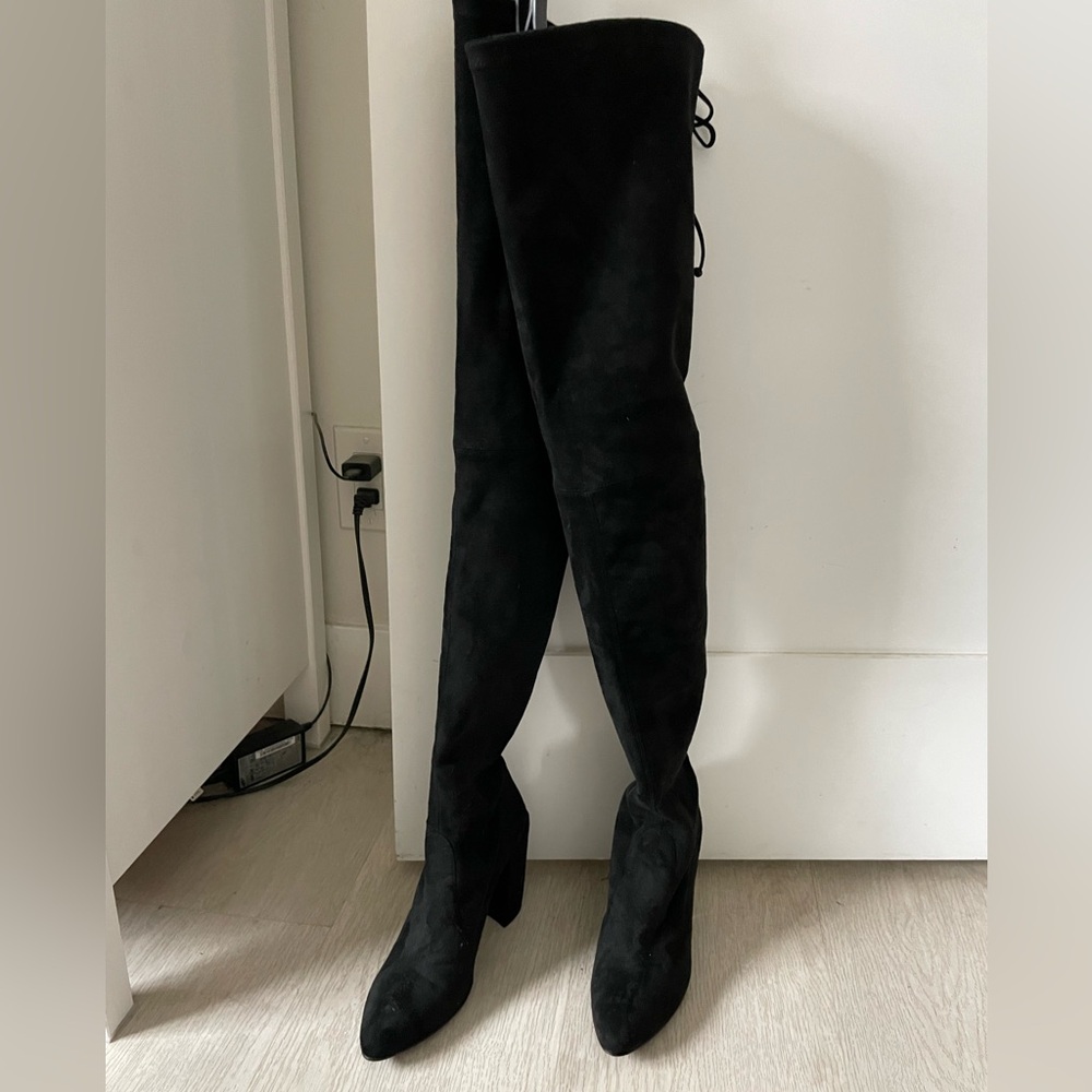 Stuart Weitzman thigh high black suede boots